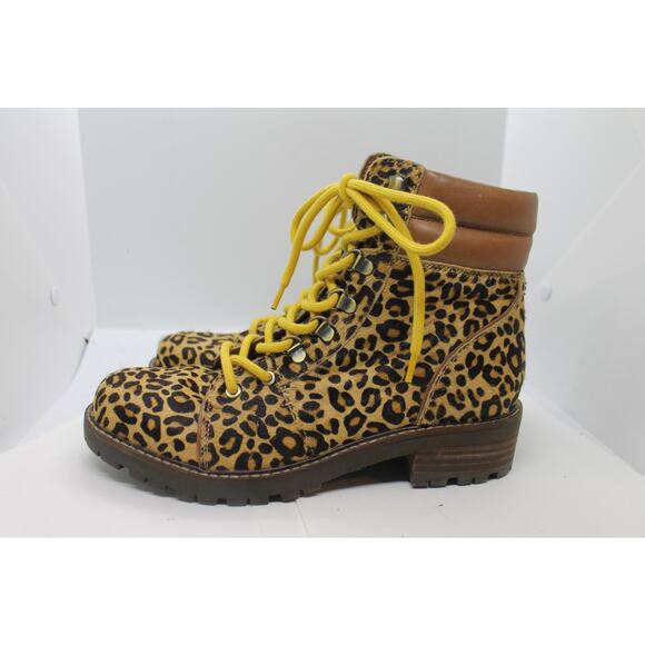 Sam Edelman 'Tamia' Leopard Print Calf Hair Combat Boots sz NEW - Picture 1 of 5